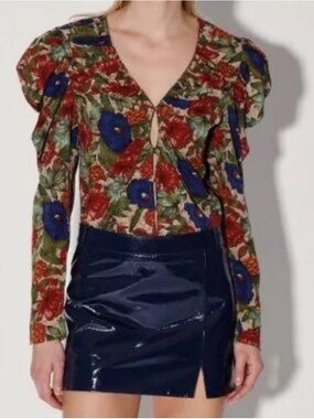 Walter Baker Vanessa puff king sleeve top blouse floral print vneck size small